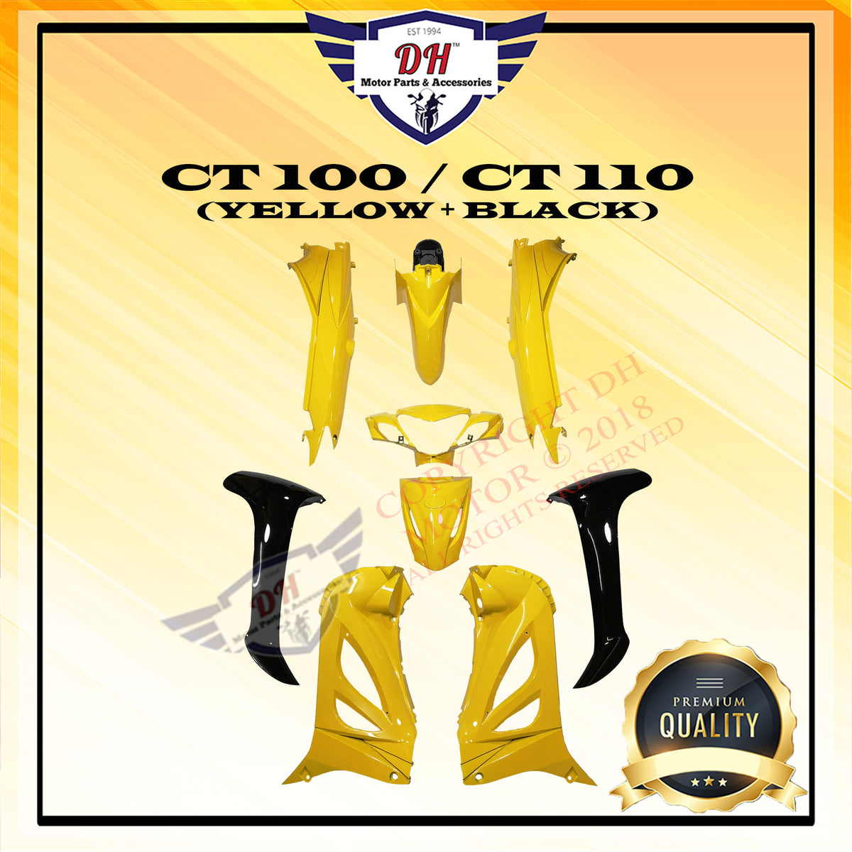 CT100 CT110 COVER SET MODENAS CT 100 110 YELLOW BLACK DH MOTOR PARTS ACCESSORIES