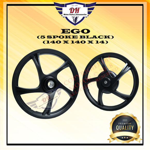 EGO SPORT RIM WITH BUSH AND BEARING 5 SPOKE 140 X 140 X 14 (BLACK) YAMAHA