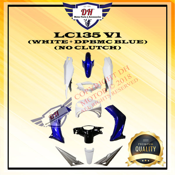 LC135 V1 55D (NO CLUTCH) COVER SET YAMAHA LC (WHITE + DPBMC BLUE) FULL SET YAMAHA