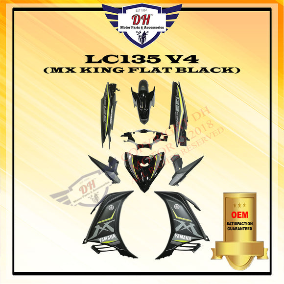 LC135 V4 (OEM) COVER SET YAMAHA LC MX KING (FLAT BLACK) (MATT BLACK), STICKER STAMPED