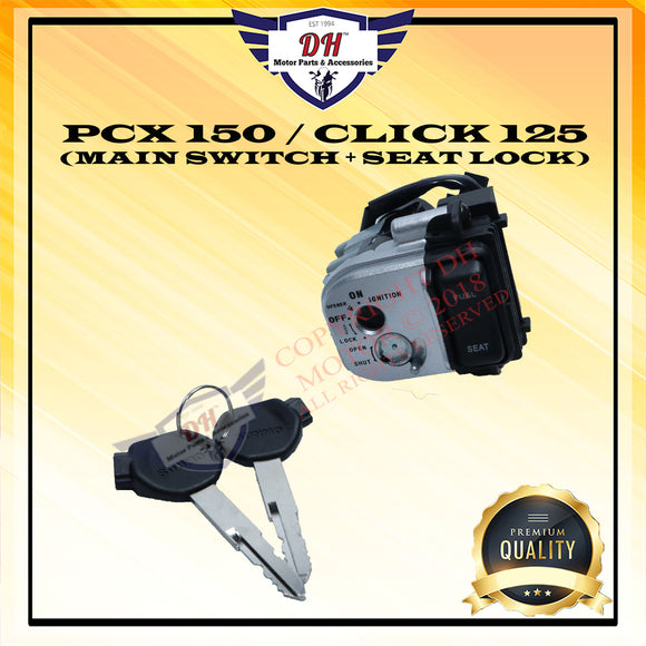 PCX 150 / CLICK 125 IGNITION MAIN SWITCH ASSY + SEAT LOCK HONDA