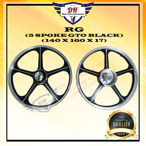 RG / RGV SPORT RIM WITH BUSH AND BEARING 5 SPOKE GTO 140 X 160 X 17 (BLACK) SUZUKI