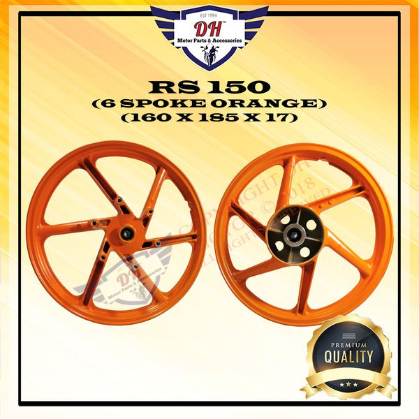 RS 150 SPORT RIM WITH BUSH AND BEARING 6 SPOKE 160 X 185 X 17 (ORANGE) HONDA