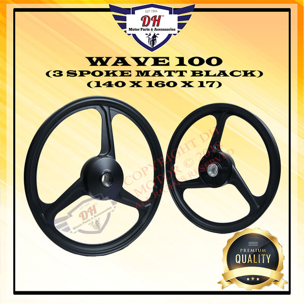 WAVE 100 / EX5 DREAM / WAVE 100 R (NO DISC) SPORT RIM WITH BUSH AND BEARING 3 SPOKE 140 X 160 X 17 HONDA