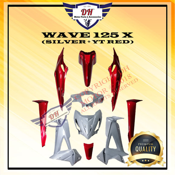 WAVE 125 X COVER SET (SILVER + YT RED) FULL SET HONDA ULTIMO