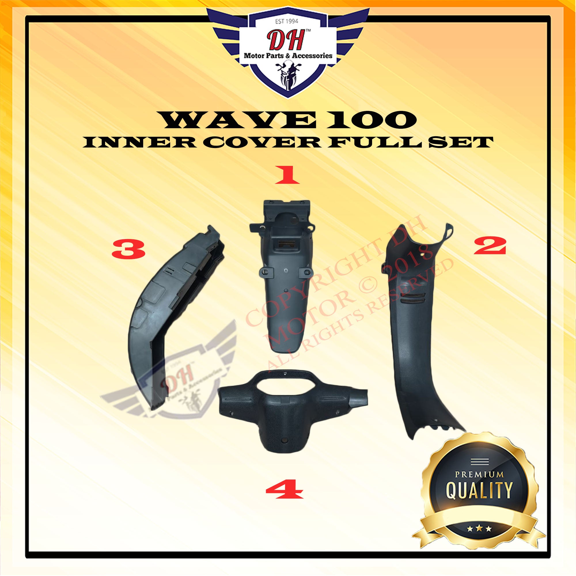 Wave100 Part WAVE 100 HONDA MATT BLACK INNER COVER FULL SET (1-4) (WAVE100) – DH ...